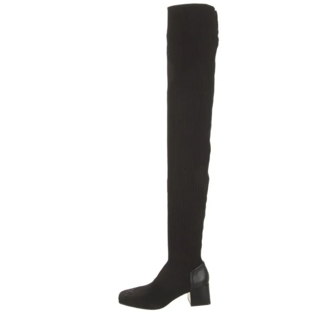 Courreges Logo Patch Over the Knee Ribbed Sock Boots 40 10